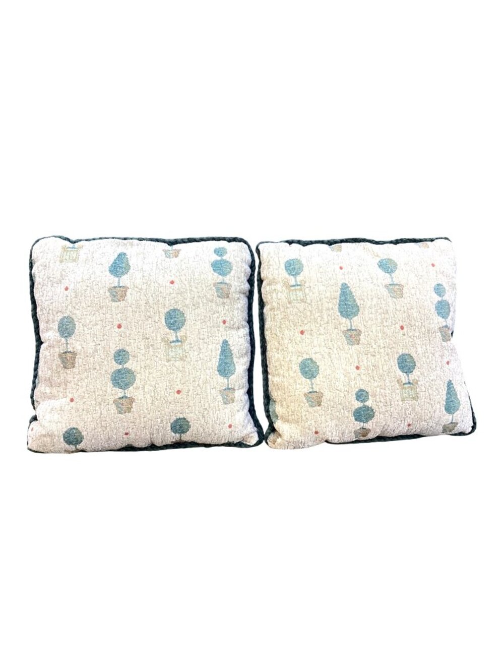 Set Of 2 Tapestry Throw Pillows Topiary Front & Green Velvet Back 15"x15" Décor
